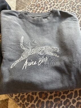 Anine Bing Black Sweatshirt with White Leopard Motif